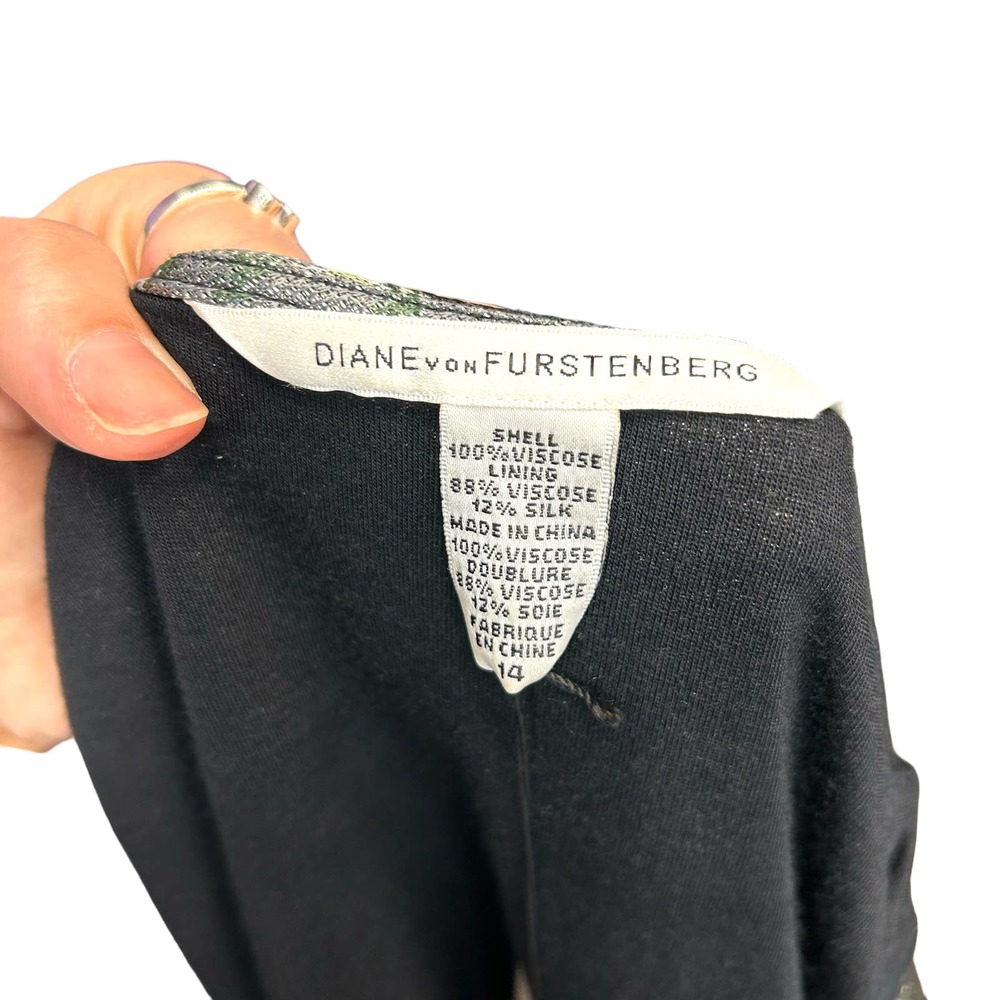 Diane Von Furstenberg Black and Olive Wrap Dress - Picture 8 of 11